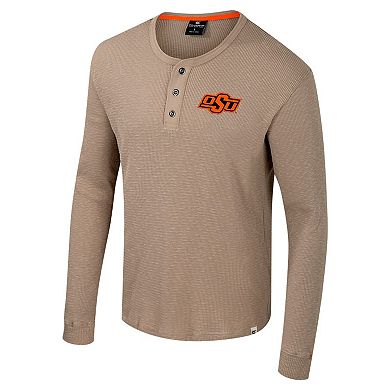 Men's Colosseum Tan Oklahoma State Cowboys Great Outdoors Henley Long Sleeve Shirt