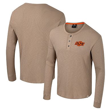 Men's Colosseum Tan Oklahoma State Cowboys Great Outdoors Henley Long Sleeve Shirt