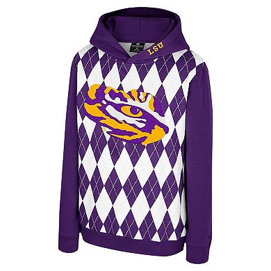 Youth Colosseum Purple LSU Tigers Argyle The Dealio Pullover Hoodie