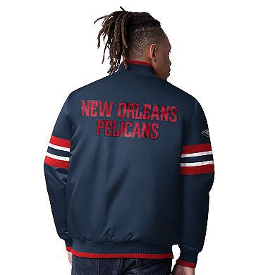 Men's Starter Navy New Orleans Pelicans Scout Varsity Satin Full-Snap Jacket