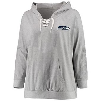 Women's Fanatics Heather Gray Seattle Seahawks Plus Size Lace-up Pullover Hoodie