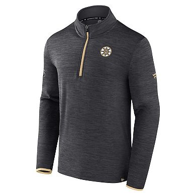 Men's Fanatics Heather Charcoal Boston Bruins Authentic Pro Quarter-Zip Pullover Top