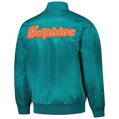 Men's Starter Aqua Miami Dolphins Exclusive Satin Full-Snap Varsity Jacket