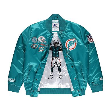 Men's Starter Aqua Miami Dolphins Exclusive Satin Full-Snap Varsity Jacket