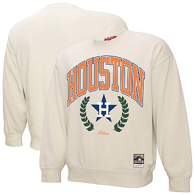 Women's Mitchell & Ness Cream Houston Astros Cooperstown Collection Laurel Crew Pullover Sweatshirt