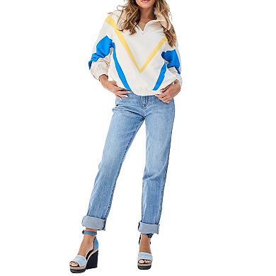 Women's Terez White Golden State Warriors Retro Chevron Ripstop Quarter-Zip Windbreaker Jacket