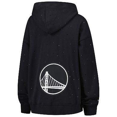 Women's Terez Black Golden State Warriors Oversized Allover Gemstone Full-Zip Hoodie