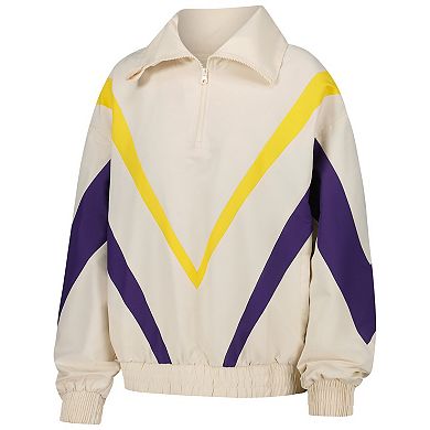 Women's Terez White Los Angeles Lakers Retro Chevron Ripstop Quarter-Zip Windbreaker Jacket