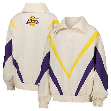 Women's Terez White Los Angeles Lakers Retro Chevron Ripstop Quarter-Zip Windbreaker Jacket