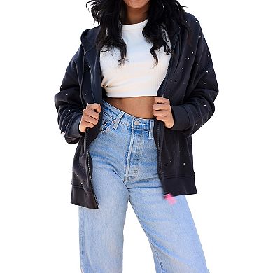 Women's Terez Black New Orleans Pelicans Oversized Allover Gemstone Full-Zip Hoodie