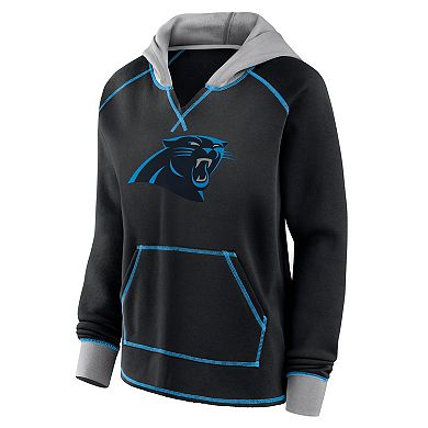 Women's Black Carolina Panthers Boom Fleece Pullover V-Neck Hoodie
