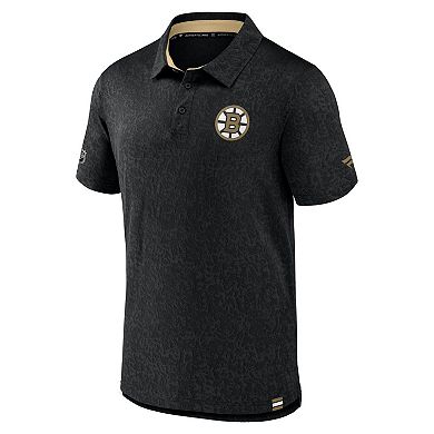 Men's Fanatics Black Boston Bruins Authentic Pro Jacquard Polo