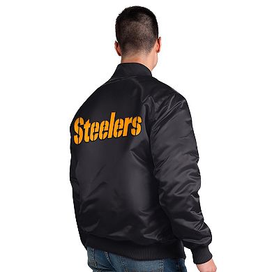 Men's Starter Black Pittsburgh Steelers Exclusive Satin Full-Snap Varsity Jacket