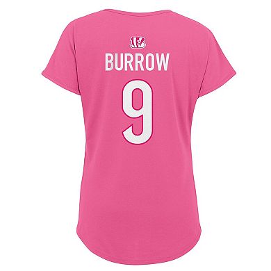 Girls Youth Joe Burrow Pink Cincinnati Bengals Player Name & Number T-Shirt