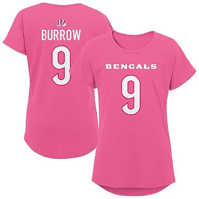 Girls Youth Joe Burrow Pink Cincinnati Bengals Player Name & Number T-Shirt