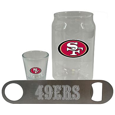 The Memory Company San Francisco 49ers Three-Pack Beer Glass, 2oz. Shot Glass & Bottle Opener Set