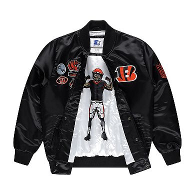 Men's Starter Black Cincinnati Bengals Exclusive Satin Full-Snap Varsity Jacket