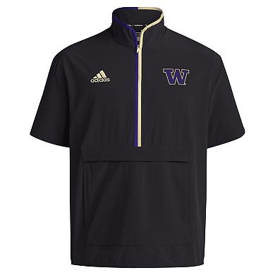 Men's adidas Black Washington Huskies 2024 Coaches Sideline Half-Zip Short Sleeve Jacket