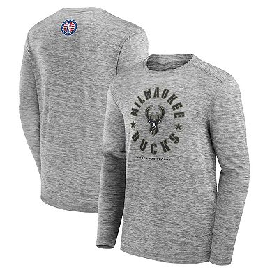 Men's Fanatics Heather Gray Milwaukee Bucks NBA Hoops for Troops Long Sleeve T-Shirt