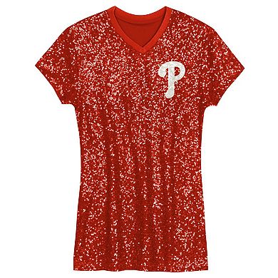 Girls Youth Red Philadelphia Phillies Sequin V-Neck Dress