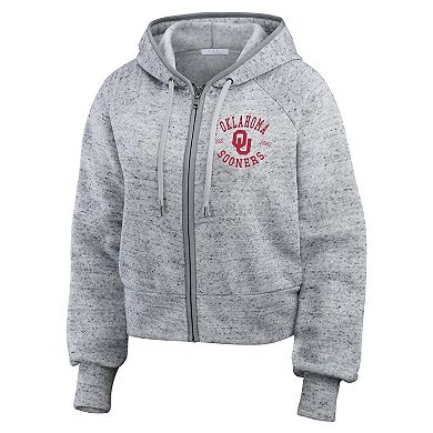 Women's WEAR by Erin Andrews Heather Gray Oklahoma Sooners Wear Speckle Double-Hit Raglan Full-Zip Hoodie
