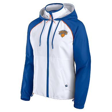 Women's Fanatics White/Blue New York Knicks Anorak Raglan Full-Zip Hoodie Jacket