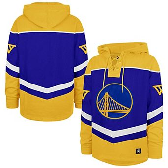 Men's '47 Royal Golden State Warriors Oversized Tri-Satin Layup Lacer Pullover Hoodie