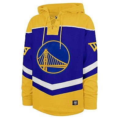 Men's '47 Royal Golden State Warriors Oversized Tri-Satin Layup Lacer Pullover Hoodie