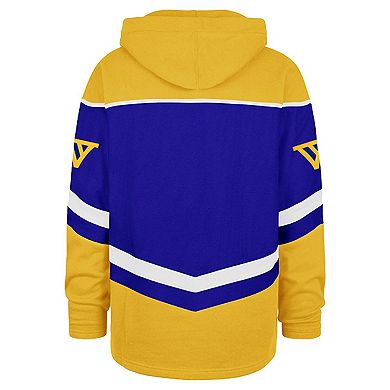 Men's '47 Royal Golden State Warriors Oversized Tri-Satin Layup Lacer Pullover Hoodie