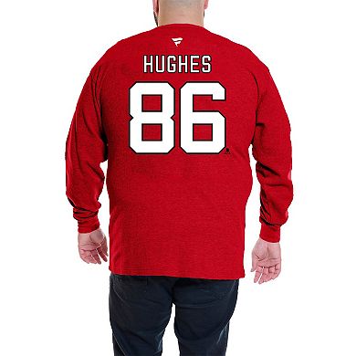 Men's Profile Jack Hughes Red New Jersey Devils Big & Tall Name & Number Thermal Pullover Sweatshirt
