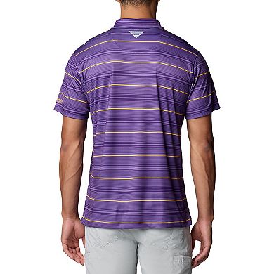 Men's Columbia Purple LSU Tigers PFG Super Terminal Tackle™ Omni-Shade™ Stripe Polo