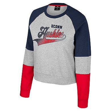 Women's Colosseum Heather Gray UConn Huskies Katinka Rhinestone Scoop Neck Pullover Sweatshirt