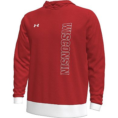 Men's Under Armour Red Wisconsin Badgers 2024 On-Court Shootaround Long Sleeve Hoodie T-Shirt