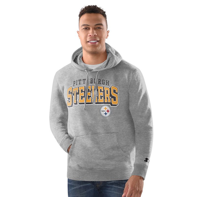 Men's Starter Heather Gray Pittsburgh Steelers Vintage Pullover Hoodie, Size: Medium, Grey