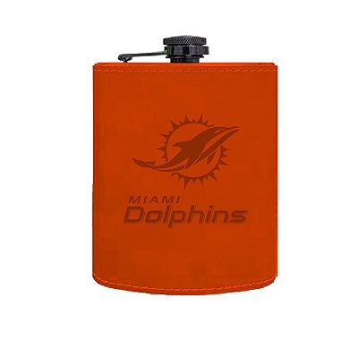 The Memory Company Miami Dolphins Three-Pack 8oz. Leather Flask & 2oz. Shot Glass Set