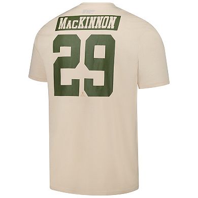 Men's Levelwear Nathan MacKinnon Khaki Colorado Avalanche 2024 NHL Military Appreciation Richmond Delta Player Name & Number T-Shirt
