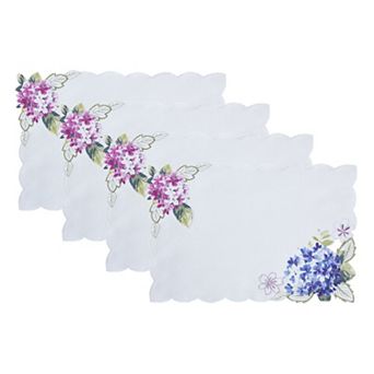 Spring Hydrangea Floral Cutwork Placemats, 13"x19", Set of 4