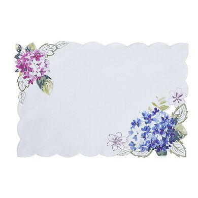 Spring Hydrangea Floral Cutwork Placemats, 13"x19", Set of 4