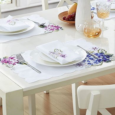 Spring Hydrangea Floral Cutwork Placemats, 13"x19", Set of 4