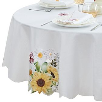 Sunflower and Daisies Cutwork 60"x84" Oval Tablecloth