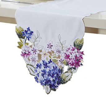 Spring Hydrangea Floral Cutwork Table Runner, 13"x70"