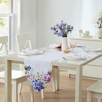 Spring Hydrangea Floral Cutwork Table Runner, 13"x70"