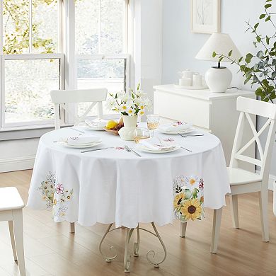 Sunflower and Daisies Cutwork 70" Round Tablecloth