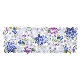 Spring Hydrangea Floral Allover Table Runner, 13"x36"