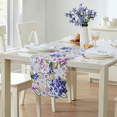 Spring Hydrangea Floral Allover Table Runner, 13"x36"