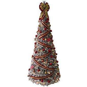 BrylaneHome 7 1/2’H Pre-Lit Flocked Pop-Up Tree