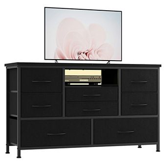 Tv Stand For Bedroom, 8 Fabric Drawer Dresser With Power Outlet & Led For 55 inch Tv