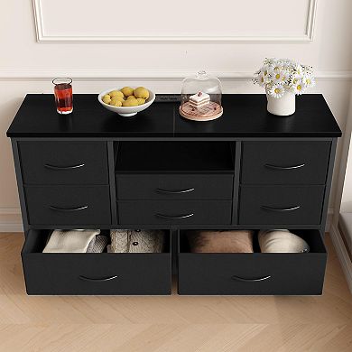 Tv Stand For Bedroom, 8 Fabric Drawer Dresser With Power Outlet & Led For 55 inch Tv