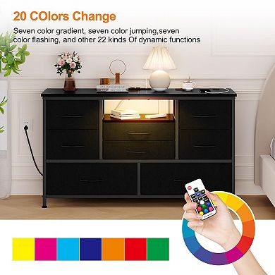 Tv Stand For Bedroom, 8 Fabric Drawer Dresser With Power Outlet & Led For 55 inch Tv