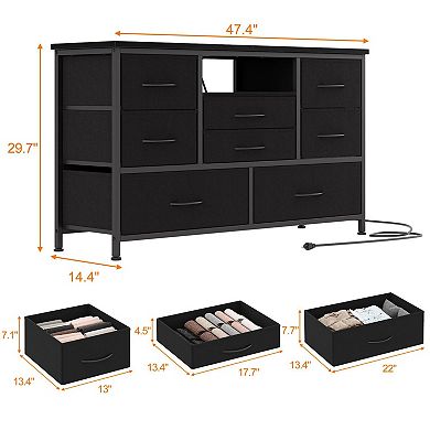 Tv Stand For Bedroom, 8 Fabric Drawer Dresser With Power Outlet & Led For 55 inch Tv
